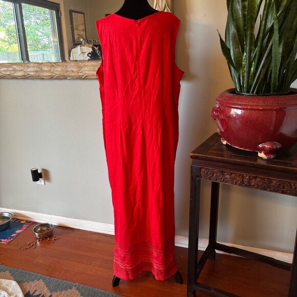 Coldwater Creek Red Sleeveless Embroidered Maxi Dress Size 20 Linen/Rayon Blend - Picture 15 of 15
